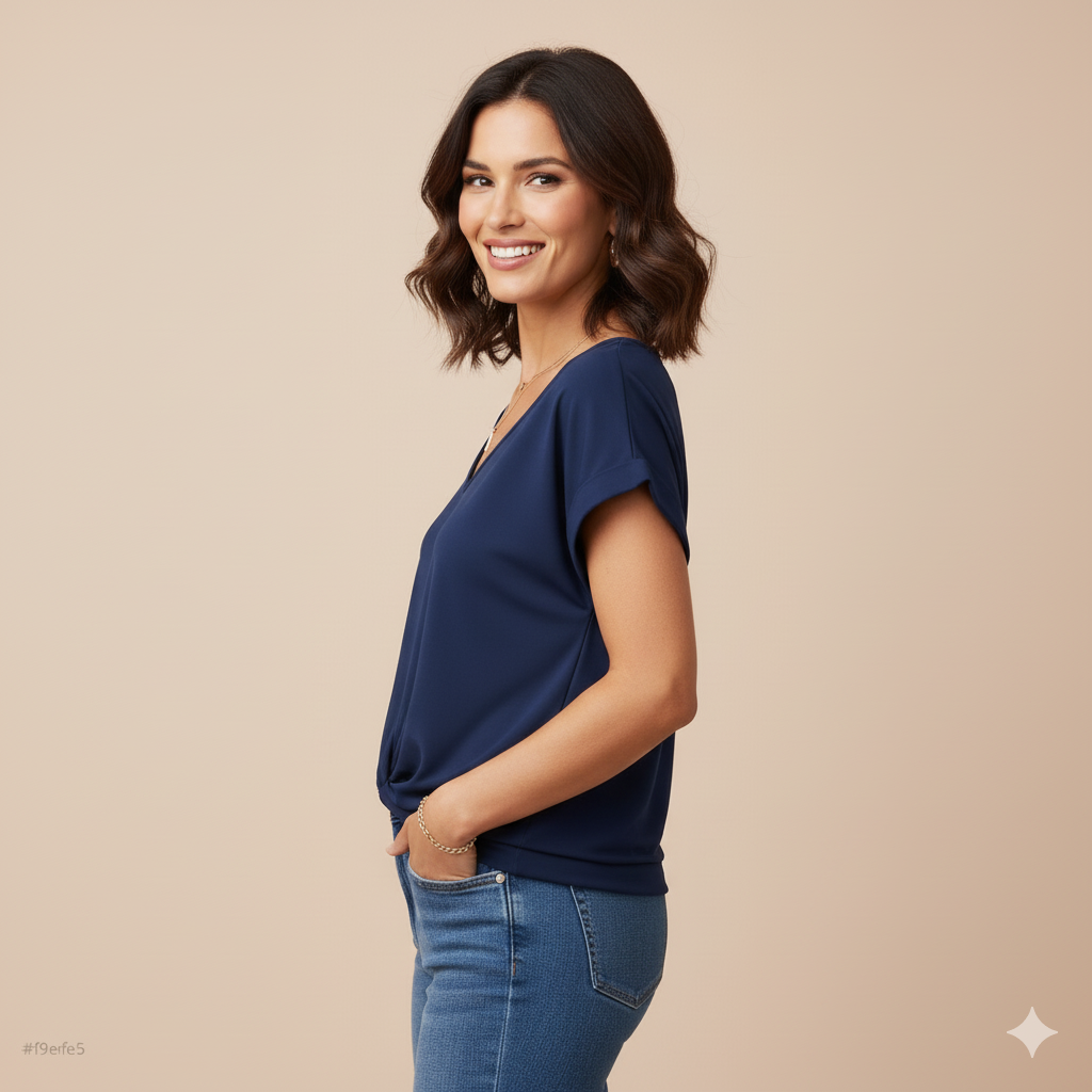 Relaxed Fit V-Neck Blouse - Twist Front Short Sleeve | Verona